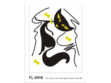 FL0416 Samolepicí velourová dekorace BLACK CAT GIRL FLOCKED  65 x 85 cm