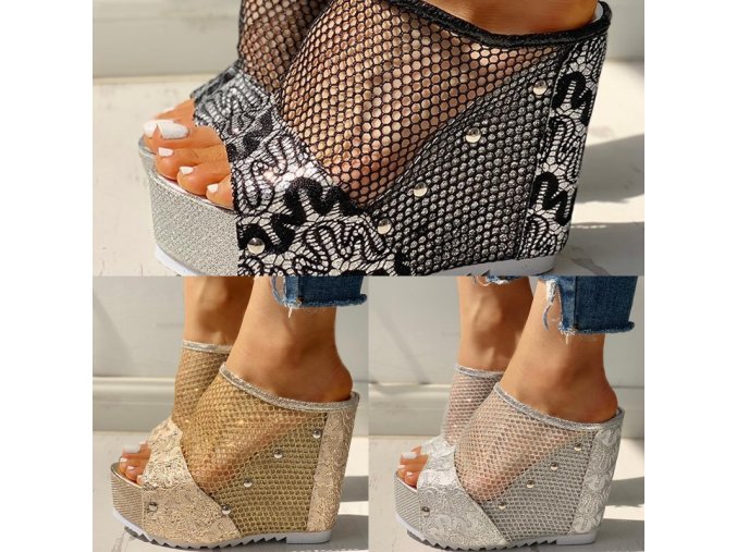 Topánky - dámske topánky - dámske sandále - dámske sandále na vysokom podpätku s krásnym zdobením - výpredaj skladu