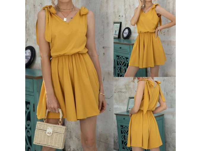 Dámske oblečenie - šaty - dámske letné žlté šaty s ramienkami na zaväzovanie - dámske šaty - letné šaty - zľavy dnes