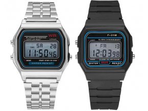 Retro digitální hodinky s budíkem alarmem datumem a stopkami - Tip na dárek k Vánocům pro muže (Barva Stříbrná)