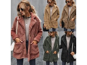 Dámske oblečenie - kabát - zimný chlpatý kabát s vreckami a gombíky - dámske zimné kabáty - výpredaj skladu