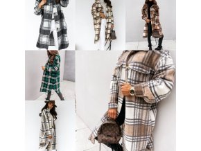 Oblečenie - kabát - dámsky módny dlhý kockovaný kabát ideálne na jeseň - dámsky kabát