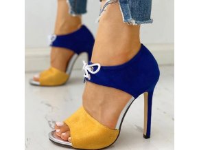 Topánky - dámske topánky - dámske letné sandále v modro žltej farbe zdobené šnúrkou - dámske sandále ročný