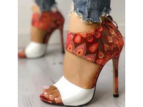 Topánky - dámske topánky - dámske letné sandále na vysokom podpätku s potlačou peria - darček pre ženy