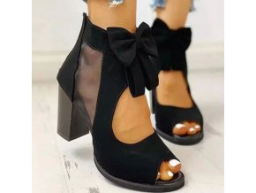 Topánky - dámske topánky - dámske topánky na širokom podpätku s mašľou - dámske sandále - zľavy dnes