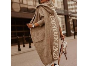 oblečenie - dámsky kabát - dlhý sveter s kapucňou a nápisom na Zadeh - výpredaj skladu - dámske svetre