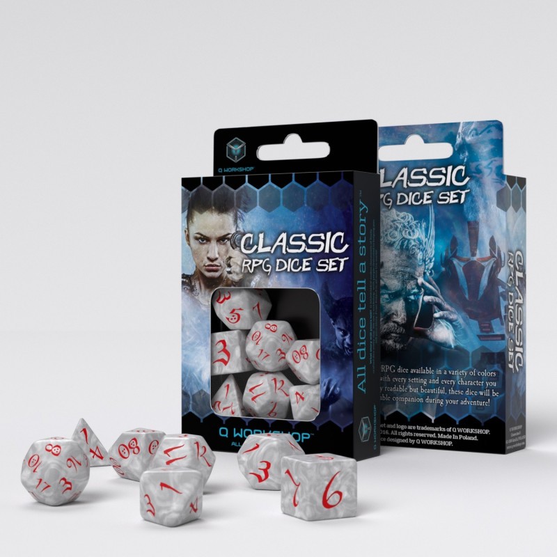 Q-Workshop Classic RPG Dice Set (7 dice) perleťová/červená Obrázek