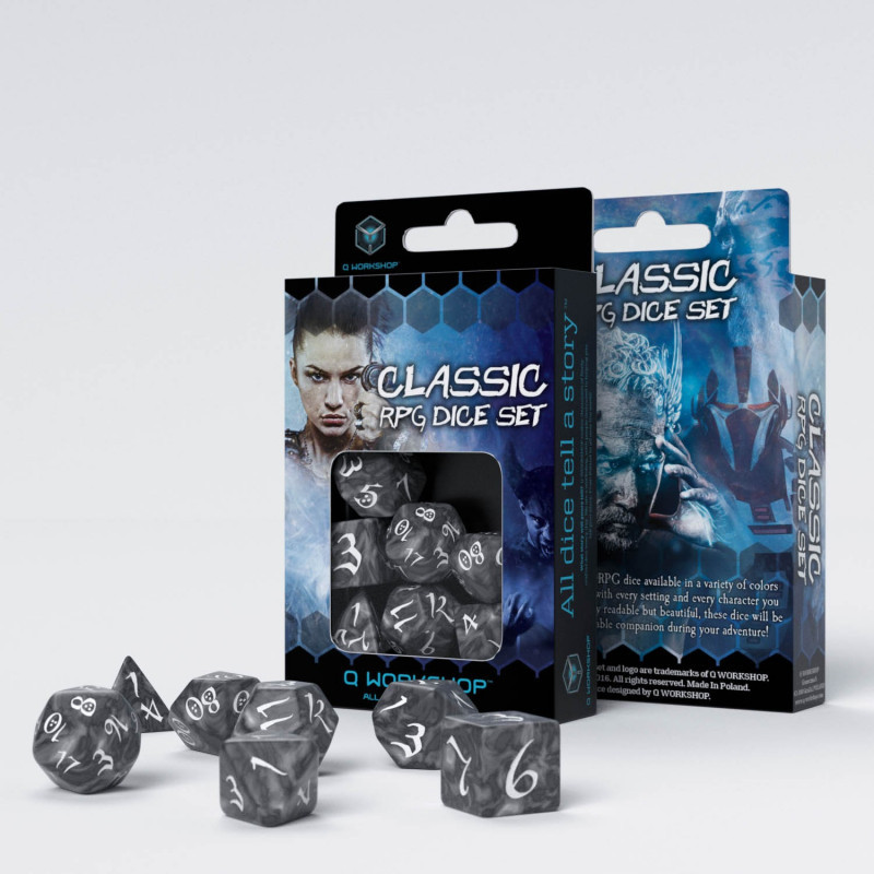 Q-Workshop Classic RPG Dice Set (7 dice) šedá / bílá Obrázek