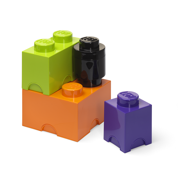 LEGO Storage LEGO úložné boxy Multi-Pack 4 ks - fialová, černá, oranžová, zelená Obrázek