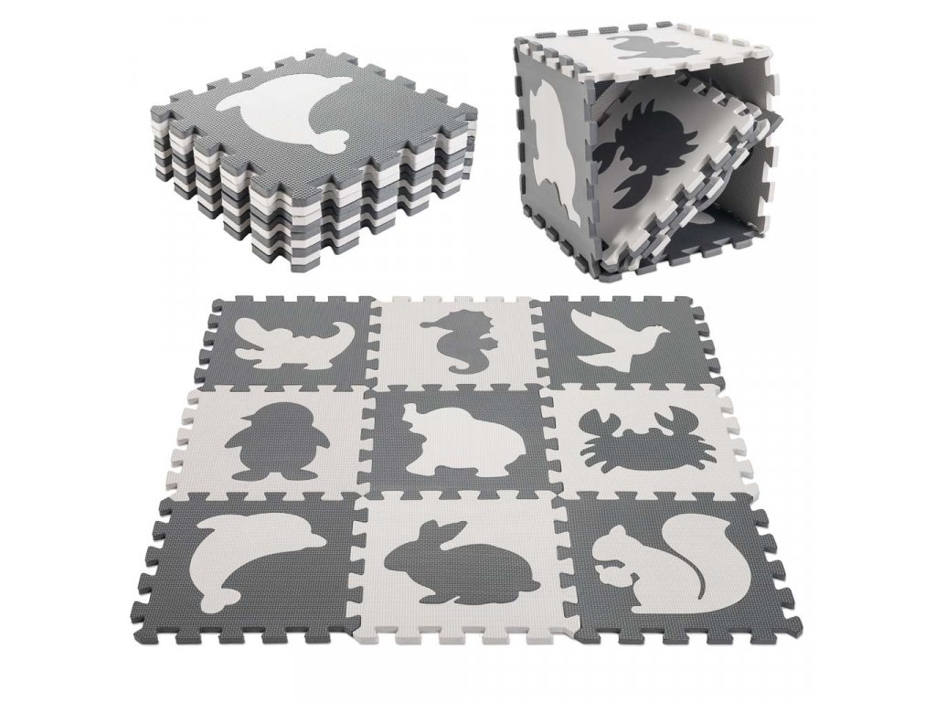 Penové puzzle zvieratká 9 dielikov 85x85x1 cm čierna béžová (1)