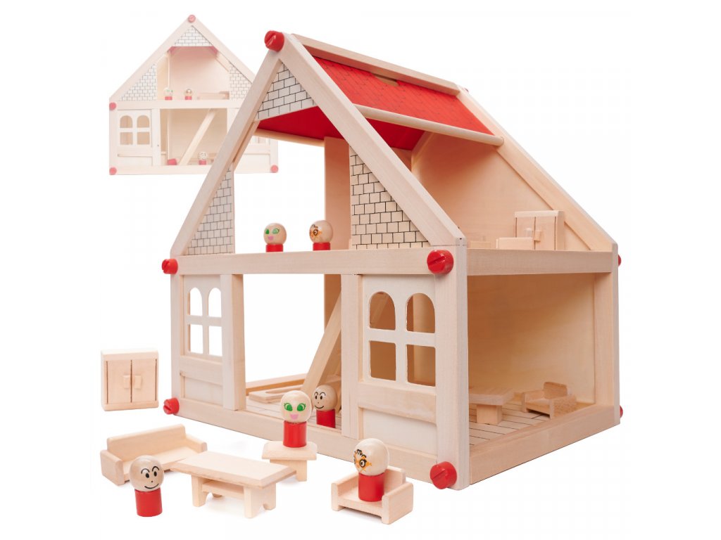 Mini drevený zábavný domček na zloženie červený 40 cm (3)
