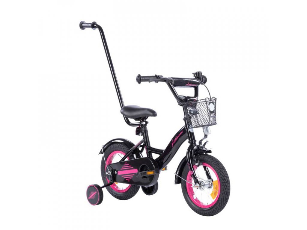 Detský bicykel 12 s vodiacou tyčou Lily čierna ružová (2)
