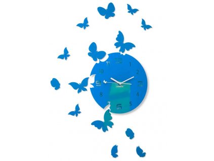 Nástenné akrylové hodiny Motýle - modrá