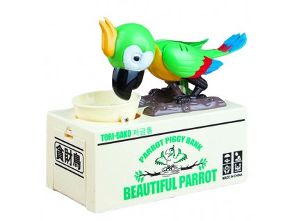 Pokladnička na mince - hladový papoušek zelený