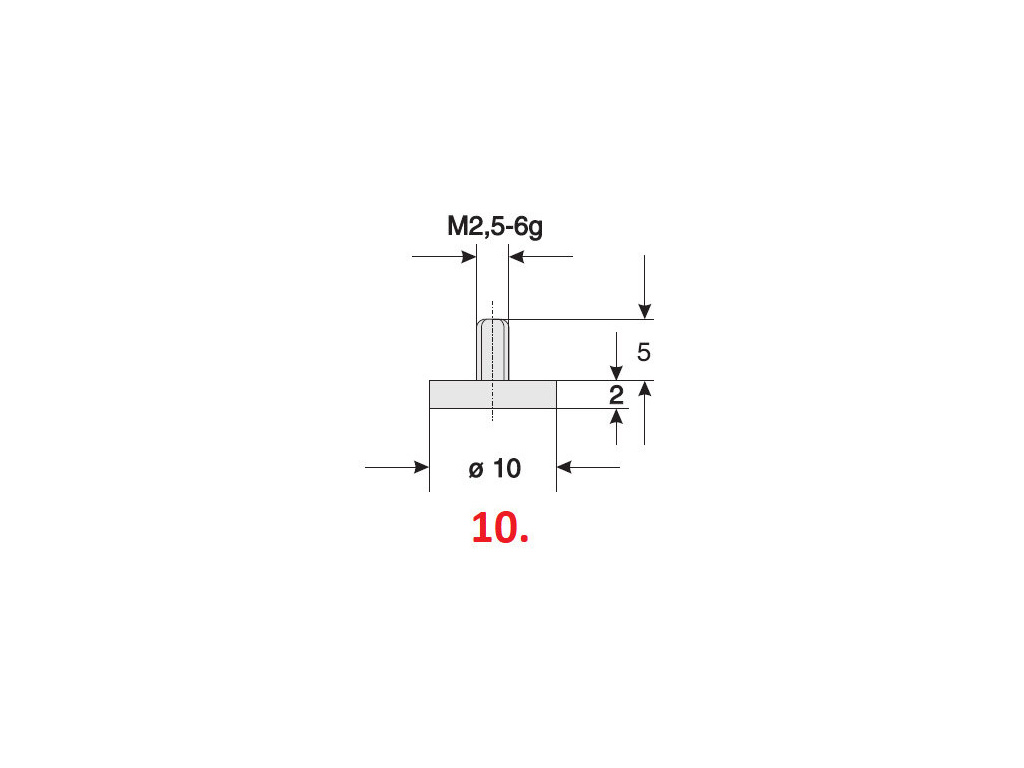 Dotek pro úchylkoměry plochý (průměr 10,0 mm) / délka 2 mm / materiál ocel
