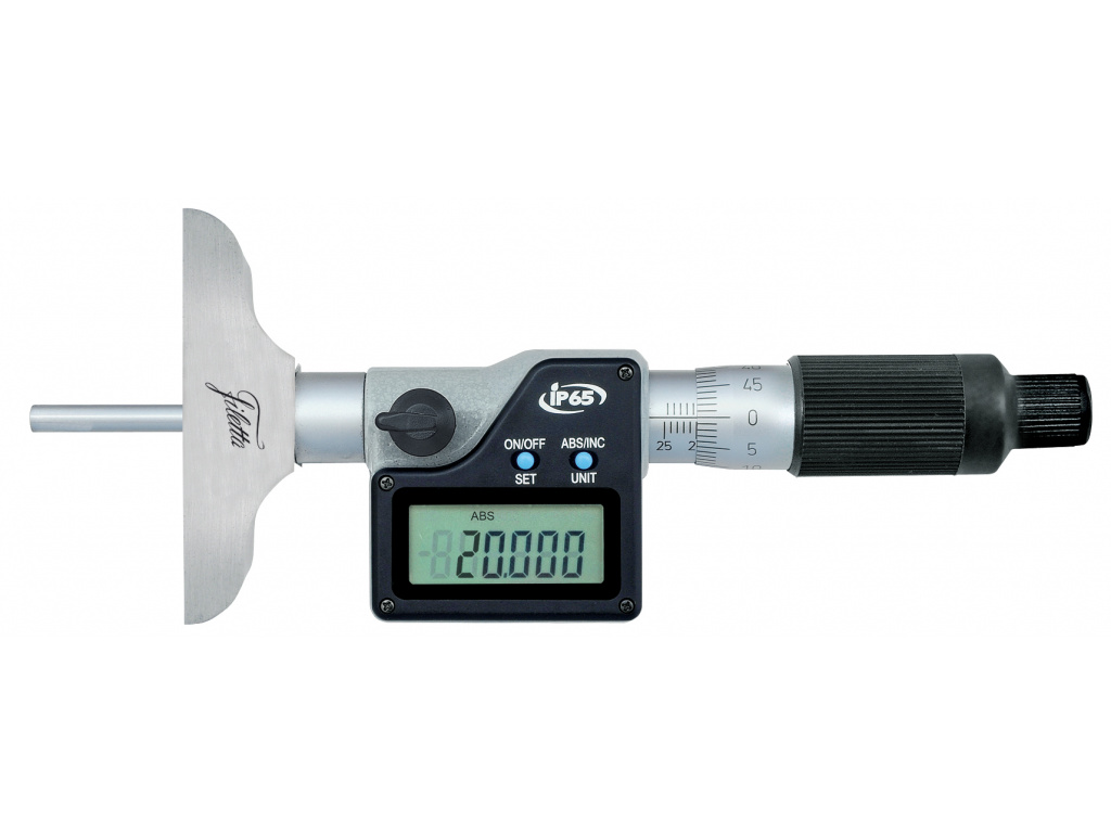 Mikrometrický hloubkoměr digitální 0 až 50 mm IP65 / typ doteku Plochý / měřicí základna 63 mm