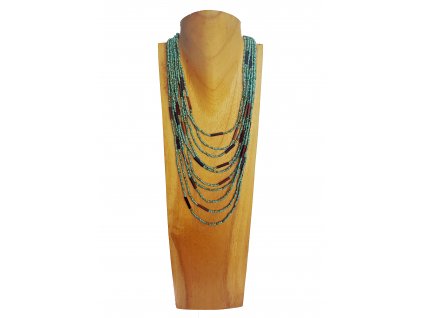 Korálkový náhrdelník s ebenovými komponenty tyrkys