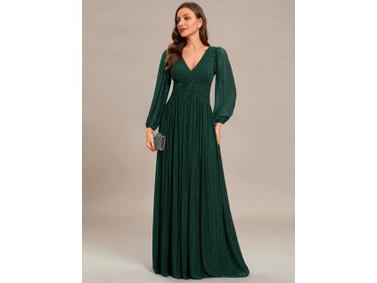 Luxusní šaty tmavě zelené nevšední dlouhý rukáv