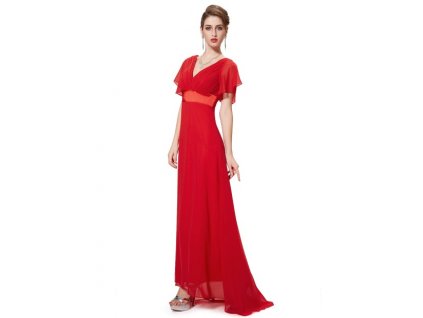 Dlouhé červené šaty s velkým výstřihem a rukávem