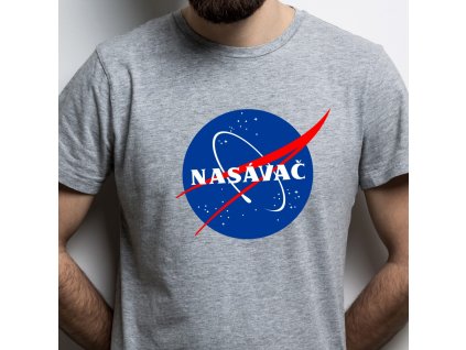 Pánské šedé tričko s vtipným potiskem NASA vač kruhové modré logo