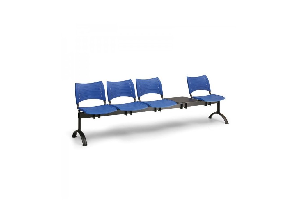 Plastová lavice VISIO, 4-sedák + stolek - černé nohy