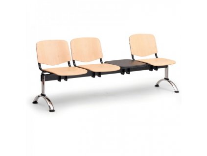 Dřevěná lavice ISO II, 3-sedák + stolek - chromované nohy / Buk