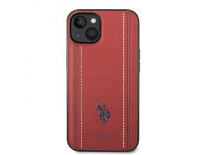 U.S. Polo PU Leather Stitched Lines Zadní Kryt pro iPhone 14 Plus Red