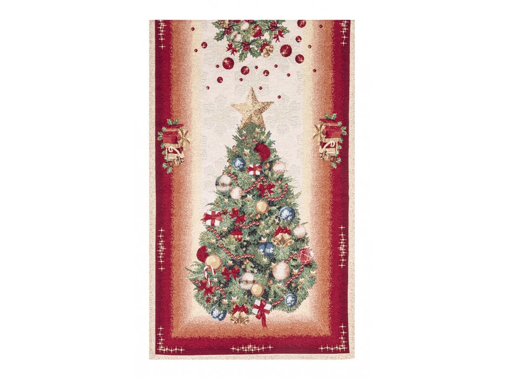 Gobelínový vánoční běhoun s motivem Stromečky a dárky 45x140 cm