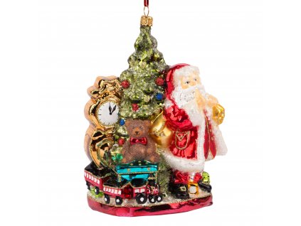 Sběratelská skleněná ozdoba na stromeček Santa u vánočního stromku 17 cm
