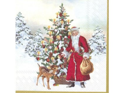 Vánoční papírové ubrousky Santa u stromečku 20 ks