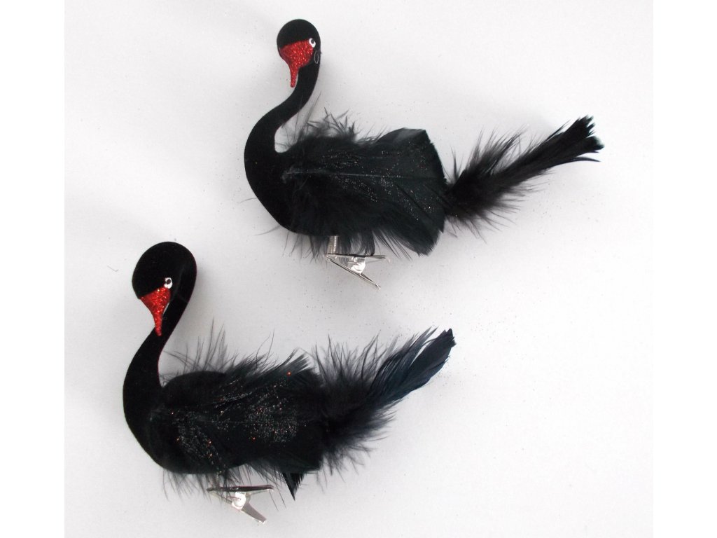 Vánoční ozdoba černá labuť s peřím