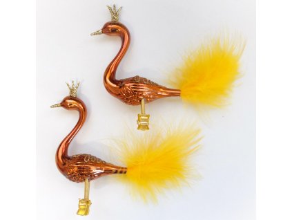 Vánoční ozdoba Hnědá labuť se zlatým ornamentem