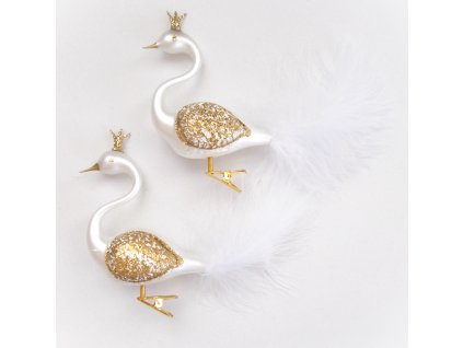 Vánoční ozdoba Labuť bílá se zlatými křídly