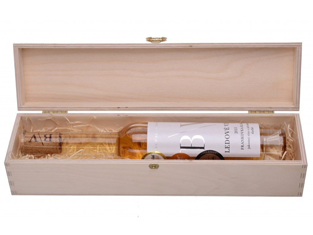 Dárková dřevěná krabička s ledovým vínem Frankovka Klaret 2015 z vinařství B/V - 0,2l