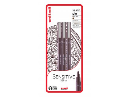 UNI PIN - Sensitive Sepia sada 3 ks linerů, sepia (0,1 mm/0,5 mm/štětec)