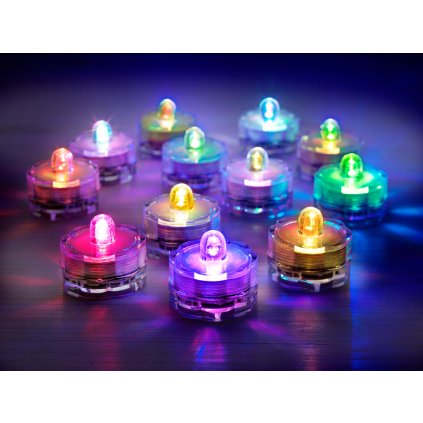 LED čajové svíčky barevné, 12 ks