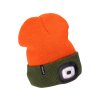 čepice s čelovkou 4x45lm, USB nabíjení, fluorescentní oranžová/khaki zelená, oboustranná, univerzální velikost, 100% acryl