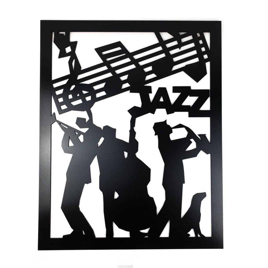 Drevená nástenná dekorácia Jazzová kapela čierna