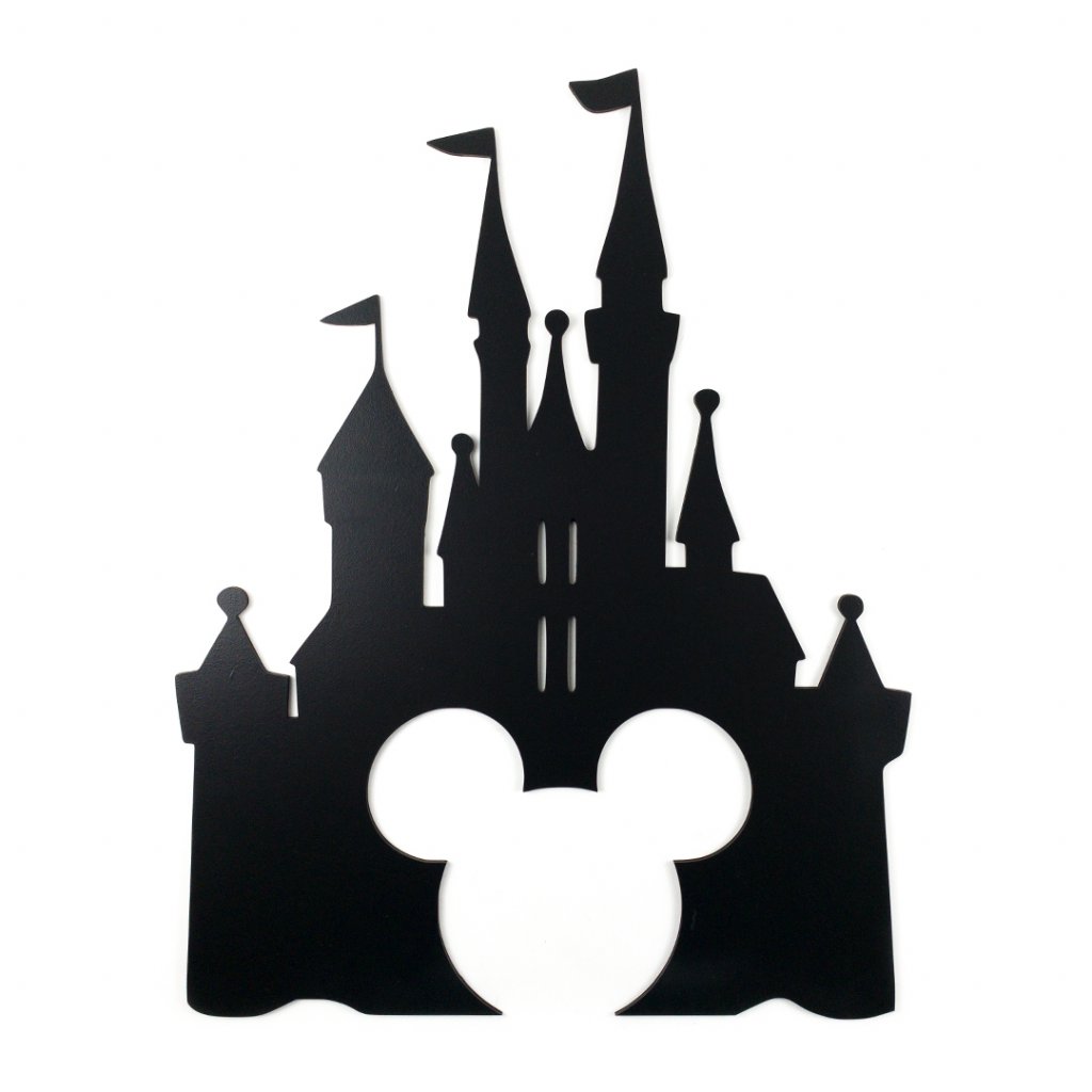 Drevená nástenná čierna dekorácia Zámok Mickey Mouse