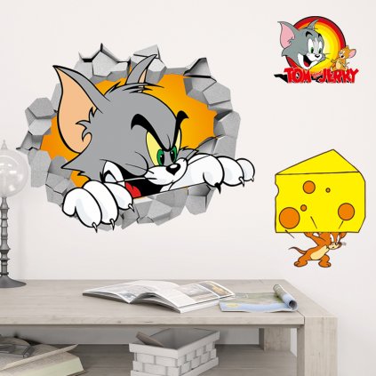 Detská samolepka na stenu – Tom a Jerry pri naháňačke za syrom | Veselá Stena