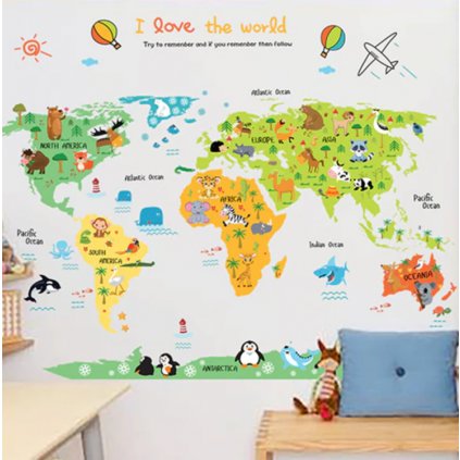 Samolepka na stenu Farebná detská mapa Sveta