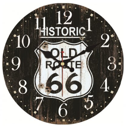 Drevené nástenné hodiny Old Route 66