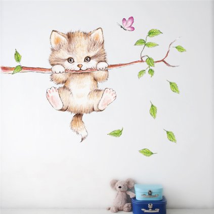 Samolepka na stenu Malé mačiatko na konári