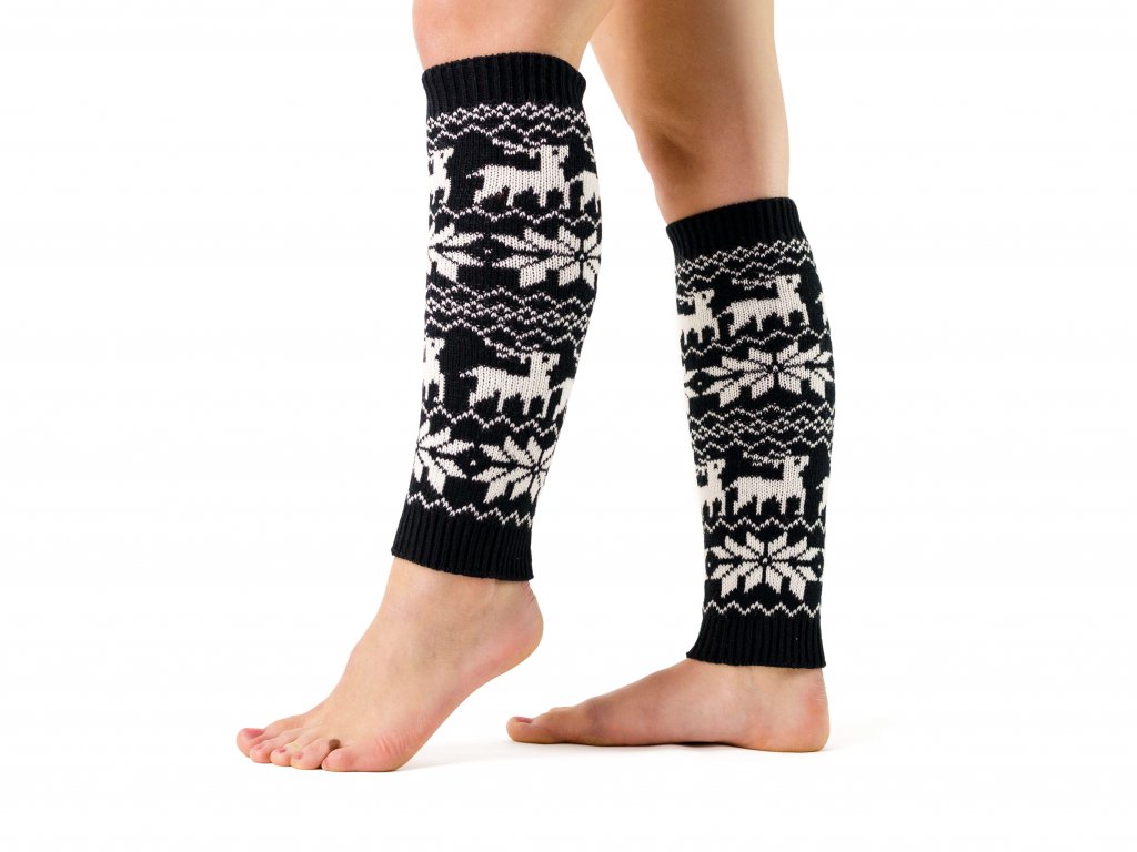 Vánoční pletené návleky na nohy sobi VFstyle 40 cm černé
