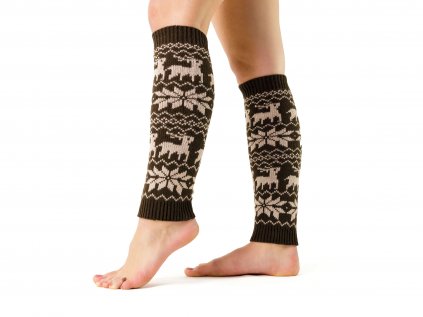 Vánoční pletené návleky na nohy sobi VFstyle 40 cm tmavě hnědé