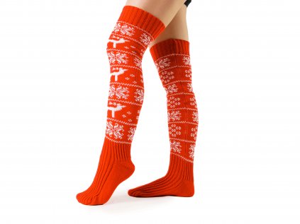 Vánoční pletené návleky na nohy Christmas VFstyle 65 cm červené