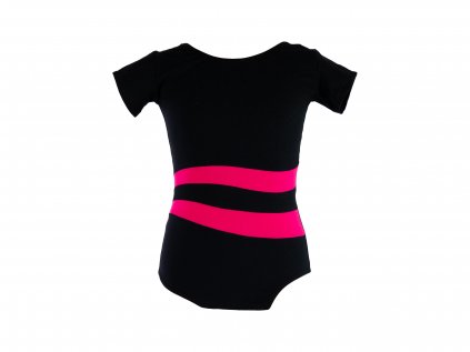 Bavlněný gymnastický dres s krátkým rukávem černo-růžový