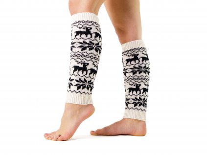 Vianočné pletené návleky na nohy soby VFstyle 40 cm biele