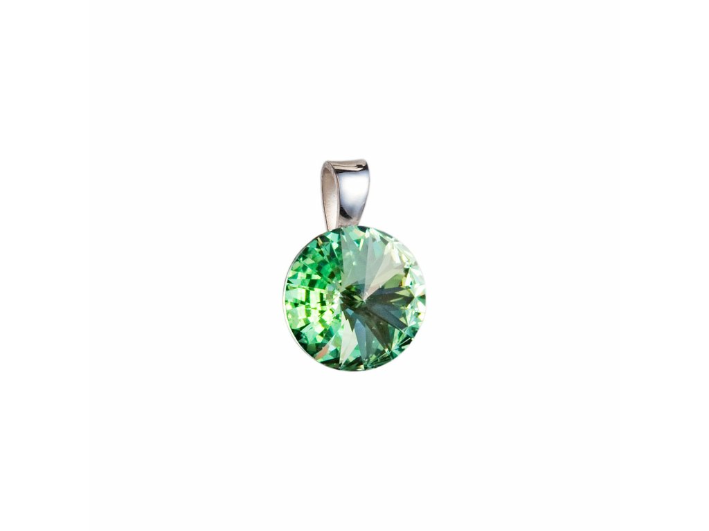 Stříbrný přívěsek s krystaly Swarovski zelený kulatý-rivoli 34112.3