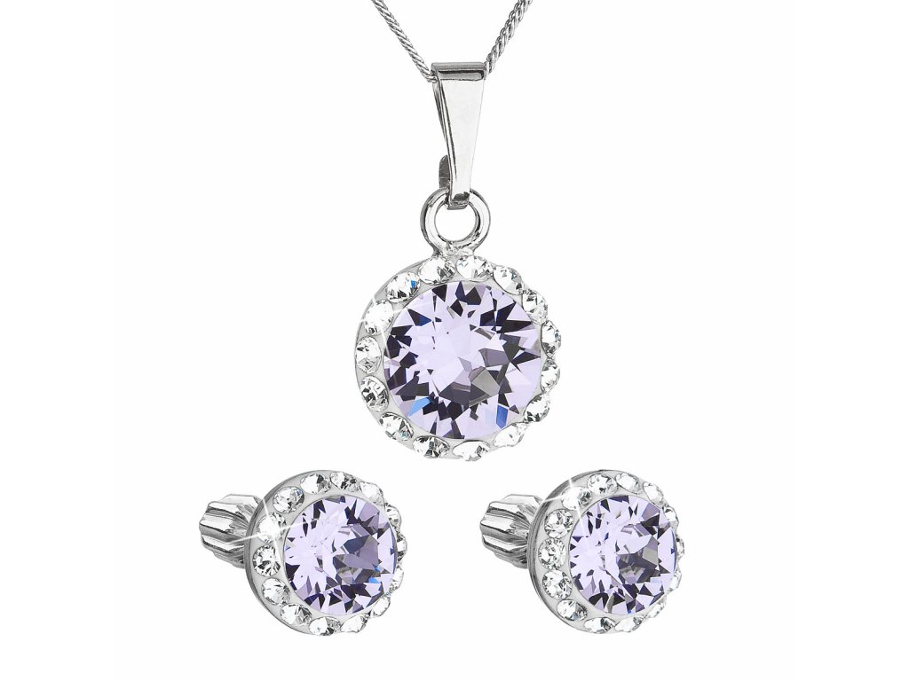 Sada šperků s krystaly Swarovski náušnice, řetízek a přívěsek fialové kulaté 39352.3 violet